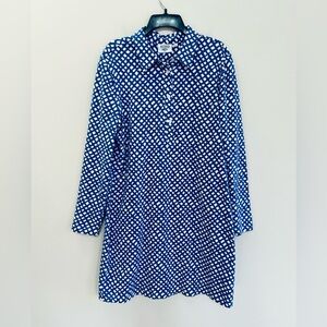 HIHO Born in Tortola BVI 3/4 Sleeve Button Front Shirt Mini Dress, Blue/White, L